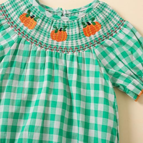Baby Girl Halloween Outfit Clothes Short Sleeve Pumpkin Plaid Smocked Bubble Romper Bodysuit Jumpsuit One Piece4