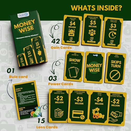 Image of Money Wise - Finance Card Game for Kids, Families & Adults | 57 Strategic Cards | Learn Savings, Investing & Budgeting Skills from the Start | Educational Birthday & Return Gift for Ages 14+