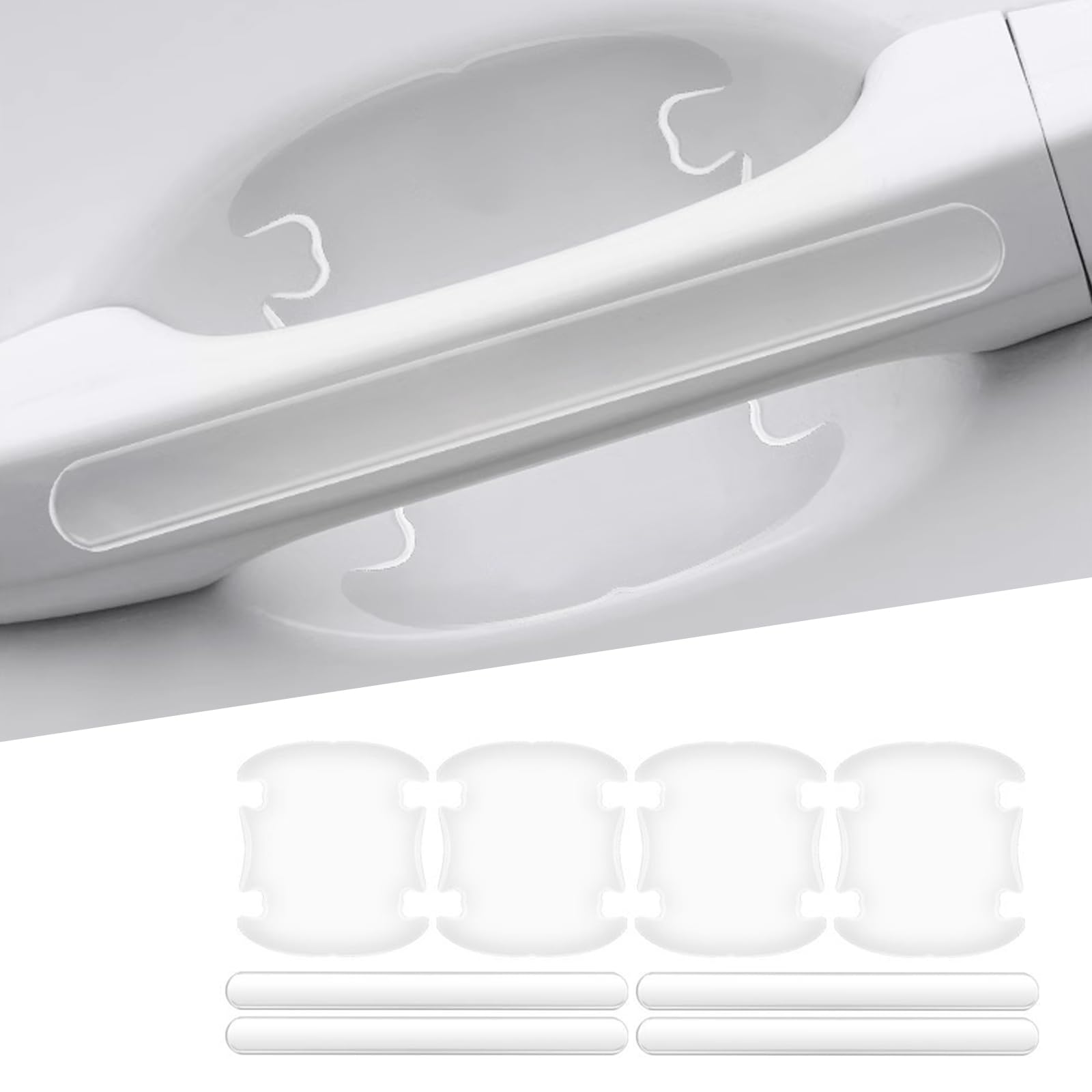 8 PCS Car Door Handle Door Bowl Sticker Combination, Invisible Epoxy Glue Anti-Scratch Paint Protection Film, Self-Adhesive Thickened Anti-Collision Strip, for Most Car Models (Transparent)