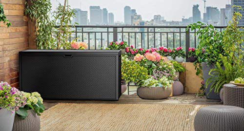 Koll Living Garden Box with 270 L Capacity, Weatherproof Storage Space, Content Stays Dry and Ventilated, Modern Wicker Look with Handles and Wheels (Graphite Koll Living Garden Box with 270 L Capacity, Weatherproof Storage Space, Content Stays Dry and Ventilated, Modern Wicker Look with Handles and Wheels (Graphite