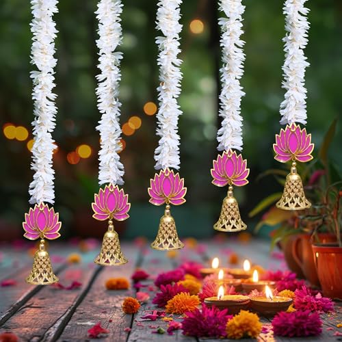 Diwali Decorations for Home - Artificial Lotus Flower Garland Festival Home Decor Wedding Christmas Temple & Door Decotaion (Lotus White)