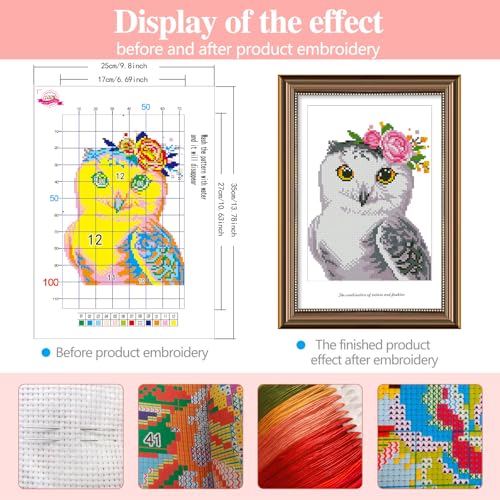 Image of Zhenqing Animal Cross Stitch Kit - Owl Design, 11 Count, 9.8x13.8 Inch, Stamped Pre-Printed Pattern, DIY Beginner Embroidery Kit for Home Decor & Gifts (67509)