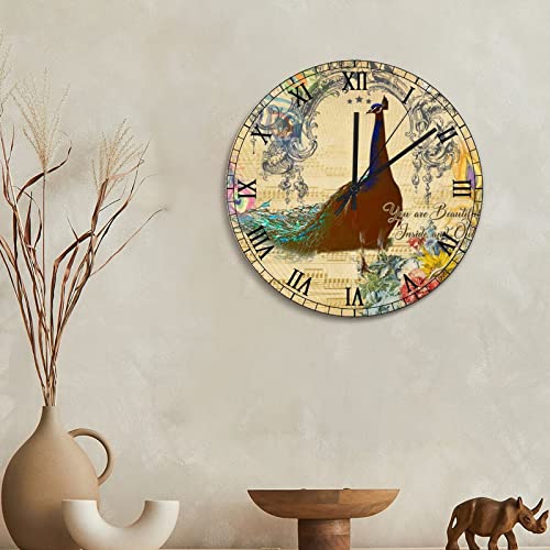 Horloge murale fleurs et paon, cadeau idéal pour déco rétro - 4