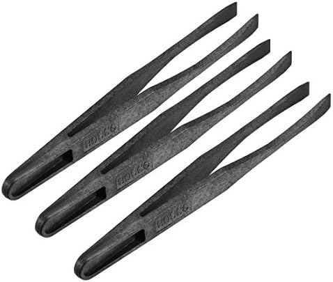 uxcell 93308 Plastic Anti-static Tweezers, Precision Flat Tip for Craft DIY Beauty Electronics Repair Tool Black 3 Pcs 93308