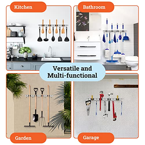 Broom and Mop Holder Wall Mounted - Broom Hanger, Closet - Broom Organizer Wall Mount - Broom Rack