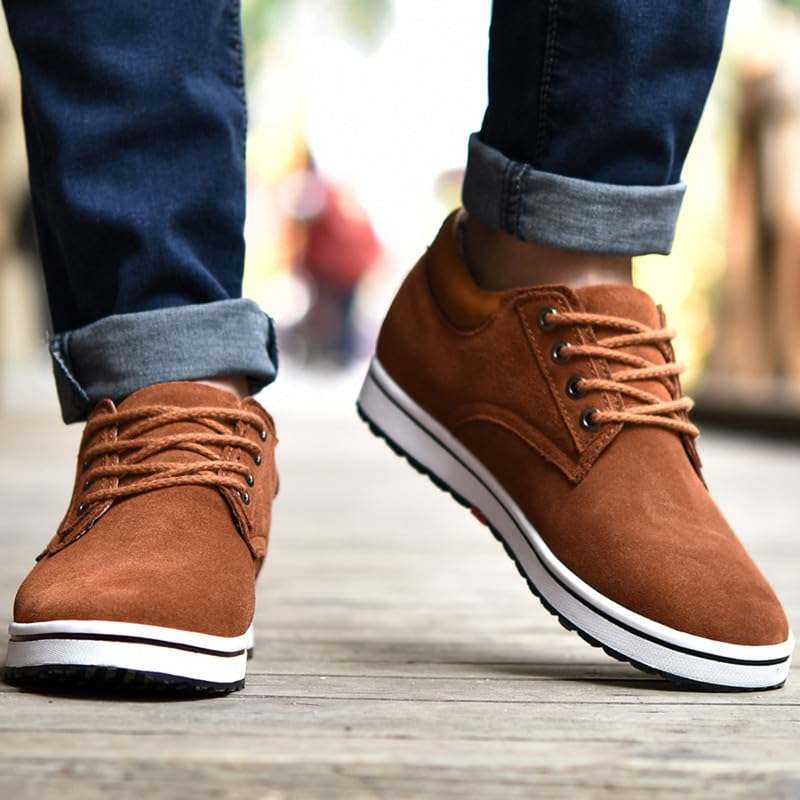 Image of BMINFEE Height Increasing Shoes Men's Taller Height Elevator2.4 Lace-up Flannelette Cowhide Leather Lightweight Casual Walking