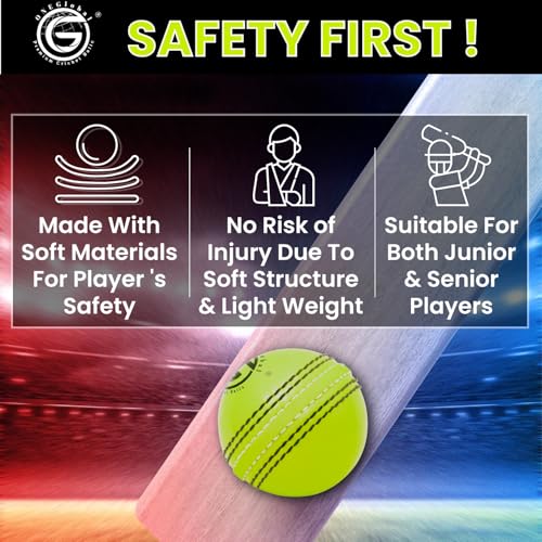 Image of Soft Rubber Cricket Ball for Practice | Outdoor & Indoor Practice Cricket Ball with Core & Stitched Seam | Realistic Feel, True Bounce & Swing for Practice, Honing Skills & Family Fun