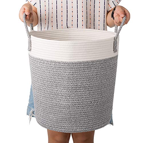 CherryNow Medium Cotton Rope Basket – 13"x15" Decorative Woven Basket for Laundry, Baby, Blanket, Towels, Home Storage Container (Grey)