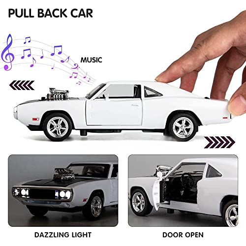 Image of DEOXY 1 /32 Fast Furious Dodge Charger Toy Car Scale Model Alloy Diecast Sound Light Retreat Model Car Toys for Boys Gifts Collection (Black)
