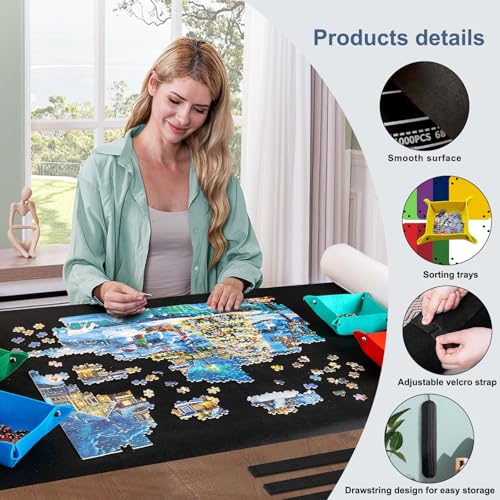 Napzy Puzzle Mat Up to 3000pcs Puzzle Matt Rollup for Jigsaw Puzzles Keeper and Saver Puzzle Board with Portable Drawstring Storage Bag, Puzzle Sorting Trays for Jigsaw Puzzle Lovers Gift Felt Mat