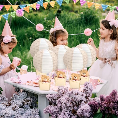 Image of Retisee 12 Sets Baby Shower Hot Air Balloon Table Centerpieces for DIY Hot Air Balloon Party Decors Gender Reveal First Birthday Centerpiece for Wedding Birthday(Nude Striped,9.84 Inches / 25 cm)