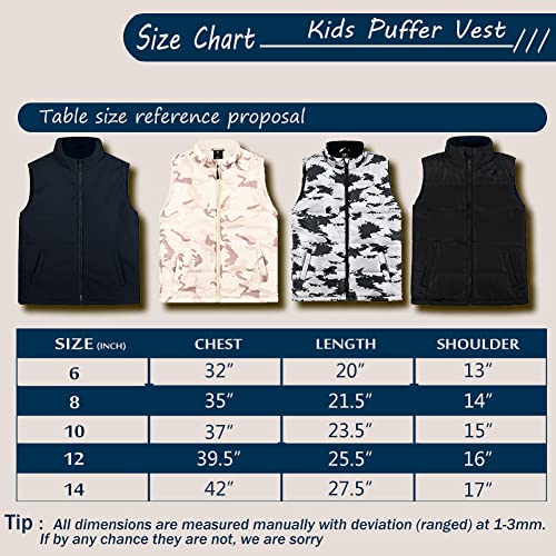 Snow Dreams Boys Girls Puffer Vest Hoodless Winter Sleeveless Jacket Fleece Lined Warm Coat Coat Camo Black Size 8 #TOP6