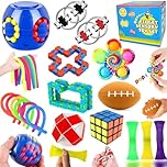 Paochocky 18 Pcs Fidget Toys Set,Sensory Toys for Autism ADHD,Stress Reliever with Toy Box Magic Burger Cube,Flippy Chain Stress Ball Anti-anxiety Birthday for Teen Children Adult