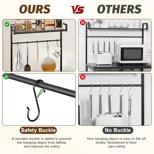 Image of Over Mini Fridge Storage Shelf Fridge Stand for Dorm with 5 Lockable Hooks | Kitchen Bakers Rack, Coffee Bar, Microwave Oven Stand, Wine Cabinet, Refrigerator Stand for Apartment, Living Room, Office