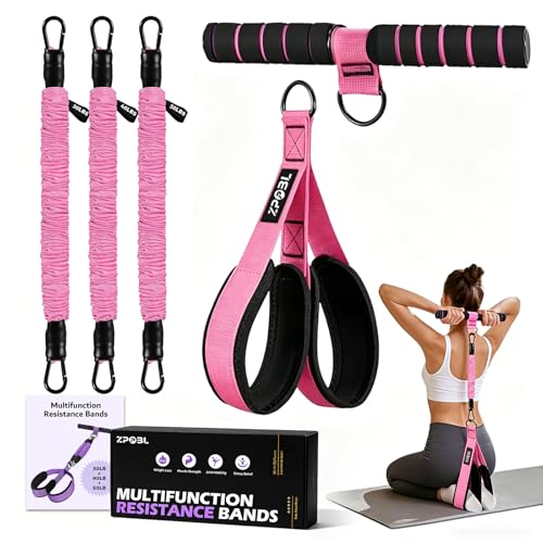 Image of Multifunctional Portable Pedal Resistance Band with Handle for Women - 3 Adjustable Tubes for Core(30 /40 /50LB), Abs, Arm & Leg Workouts | Home Gym Equipment
