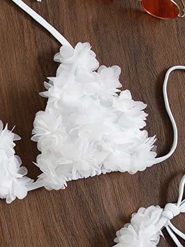 GORGLITTER Women's Appliques Triangle Bikini Set Halter Wireless Bra and Tie Side Thong Swimsuit Set3