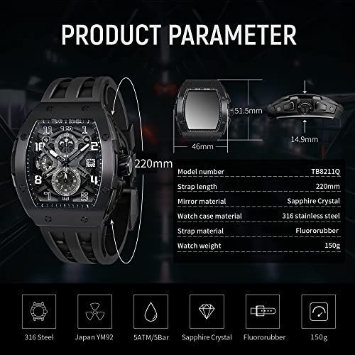 Image of Tsar Bomba Mens Watches Quartz Wristwatch for Men Waterproof 50M Analog Luxury Tonneau Chronograph Calendar Date Men's Dress Business Work Watch Gift for Men