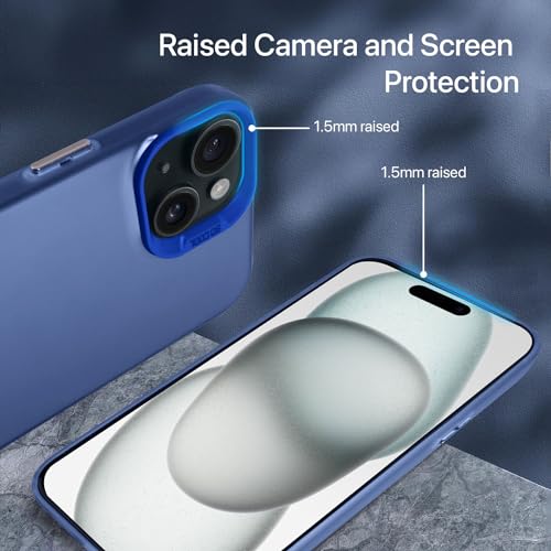 Image of Vaku Luxos Matte Dazzle Back Cover for iPhone 15 Plus Shock Proof Airbag Protection TPU Case Scratch Resistant Slim Thin Military-Grade Protection - Blue