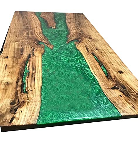 Green Deep Resin River Dining Corridor Table Top Handmade Wooden Working Dine Royal Interior Decor