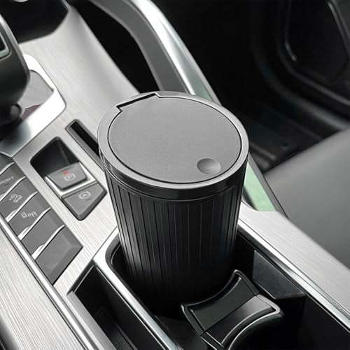 Image of Soko Plastic Carbin Mini Car Trash Can With Lid, Small Portable Garbage Bin, Car Accessories, Leakproof Vehicle Cup Holder Waste Storage For Car, Home, Kitchen, Office - Black, Press-Top