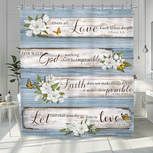 Yookeb Farmhouse Bible Verse Shower Curtain 60x71 inches