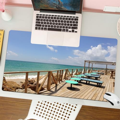 QRFASFZO Alfombrilla Ratón,XXL 80x30 cm Mouse Pad Grande Gaming, Alfombrilla Antideslizante,Tapete Escritorio con Bordes Cosidos,Playa Romana Playa en Alcossebre también Alcoceber en Castellón de ESP