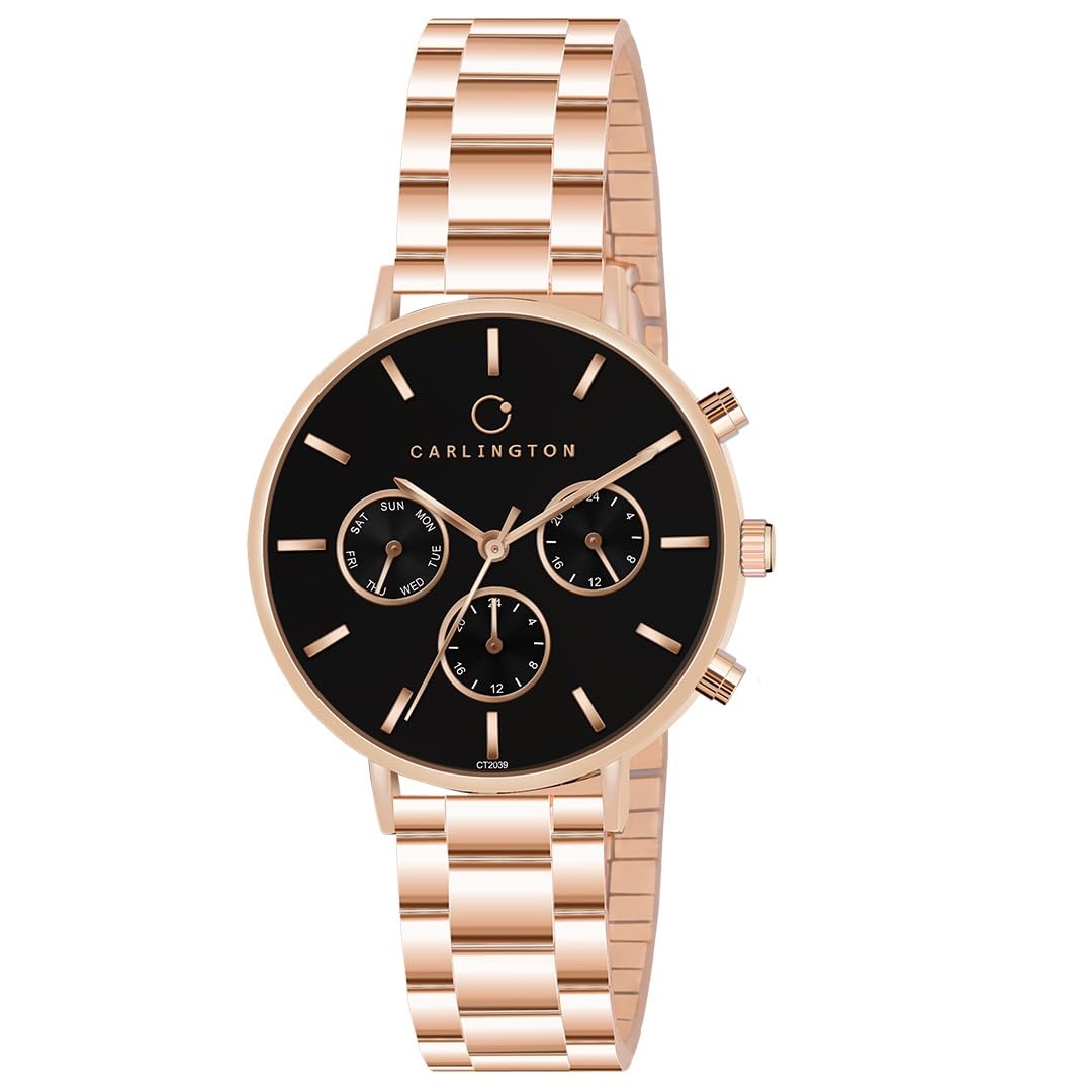 Carlington Stainless Steel Women Iconic Analog Ladies Watch With Premium Linked Strap - Ct 2039 Rose Black, Band Color:Rose Gold, Dial_Silver (B0CTX1NNFX) Amazon Price History, Amazon Price Tracker