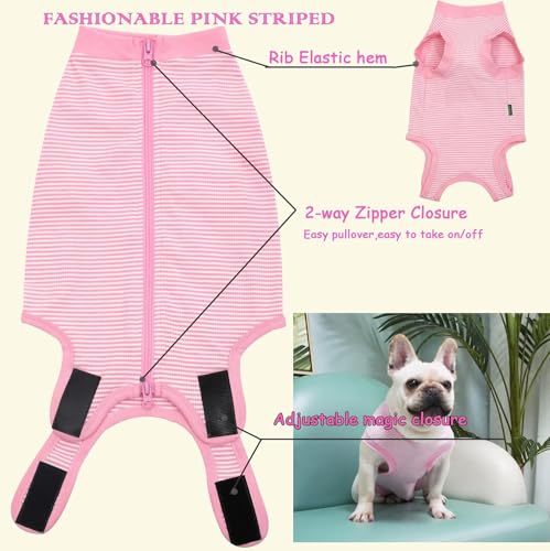 Image of Dog Surgery Recovery Suit Dogs Neuter Spay Female Male Protective Clothes,Pink-White Striped M