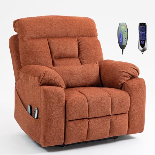 Image of 4 Motor Power Lift Recliner Chair for Elderly, 400LBS Big Man Oversized Lay Flat Recliner with Massage Heat, Zero Gravity Electric Lift Chair, Adjustable Headrest, Cup Holders, Orange