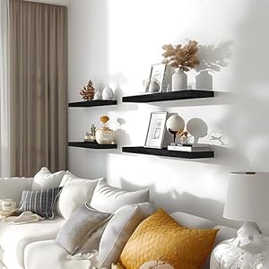 Farmhouse Floating Shelves for Wall, Rustic Black Wall Shelves for Bedroom, Set of 6 Wood Shelves for Room Wall Farmhouse Floating Shelves for Wall Rustic Black Wall Shelves for Bedroom Set of 6 Wood Shelves for Room Wall