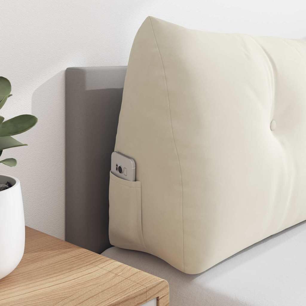 Genérico Cojín de espalda Crema 120 x 24 x 50 cm Terciopelo con Bolsillo Lateral, Cojín Ergonómico Terciopelo para Soporte Lumbar, Funda Desmontable, Relleno Poliéster, Ideal para Salón,