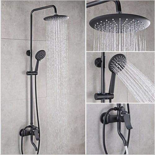 Image of X-XONIER SS Shower Set 3-in-1 Height Adjustable Set with Overhead and Handheld, 3 Modes, Moveable Tub spout Black