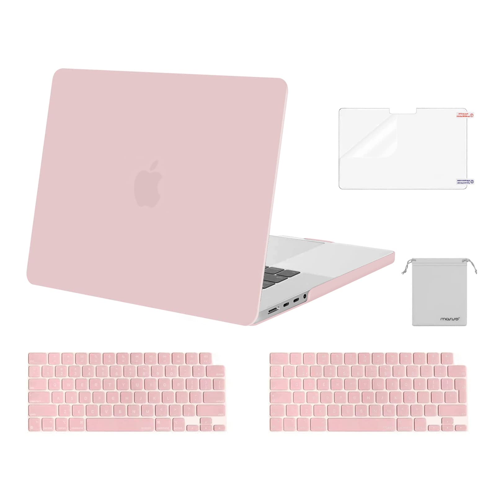 MOSISO Compatible with MacBook Pro 16 inch Case 2024-2021 A2485 M1 Pro/Max with Liquid Retina XDR Display, Plastic Hard Shell&Keyboard Skin(EU&USA version)&Screen Protector&Storage Bag, Baby Pink