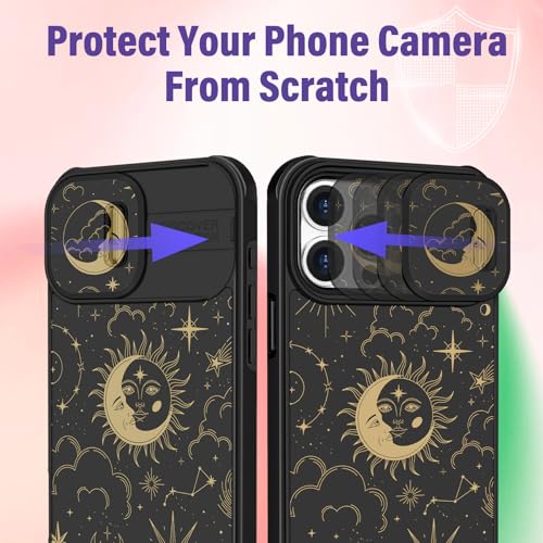 Image of Funermei for iPhone 12 /for iPhone 12 pro Case - Women Girls Cute Phone Cover Girly Pretty Aesthetic Sun Moon Stars Unique Design with Camera Cover Funda for Apple for iPhone 12 /for iPhone 12 pro