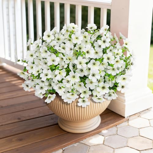 Image of Bassion 20 Bundles Artificial Violet Flowers for Outdoors, White
