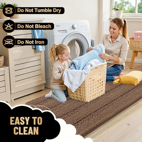 Image of OLANLY Thick Bathroom Runner Rugs 44x24, Extra Absorbent Chenille Striped Bath Rugs, Rubber Backing, Machine Wash Dry, Long Bath Mats for Bathroom Floor, Tub and Shower, Home Decor Accessories, Mocha