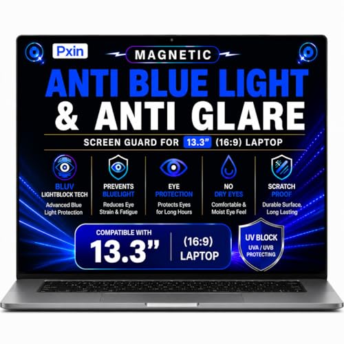 Image of Pxin Magnetic Laptop Anti Bluelight and Anti Glare Screen Guard compatible with 13.3 Inch (16:9) Laptop | BLUV Lightblock Tech | Scratch Proof | Prevents bluelight | Eye Protection | No Dry Eyes