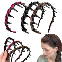 3-Pack Velvet High Cranium Headbands with Black Crystal – Wine Red, Coffee & Black Hairbands for Women, Non-Slip Party & Wedding Hairband Accessory