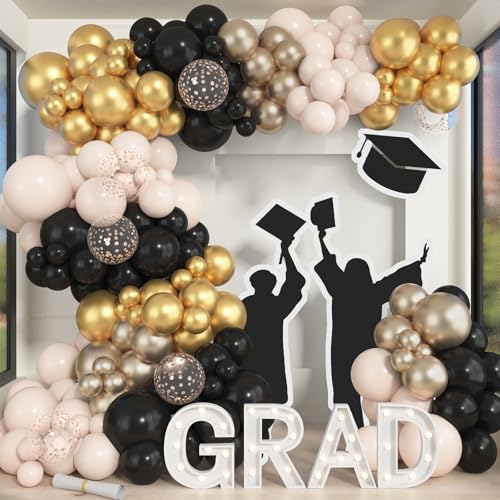 Image of Ouddy Party 129Pcs Chrome Gold Balloons Arch Garland Kit in 18 12 10 5 Inch | Different Sizes 6Pcs 18 inchChampagne Metallic Golden Balloons for Birthday Wedding Anniversary Baby Shower Party Decorations
