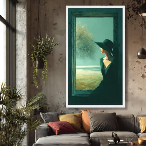 Peinture à l'huile sur toile femme au chapeau TONGYINLI impression grand format - 4
