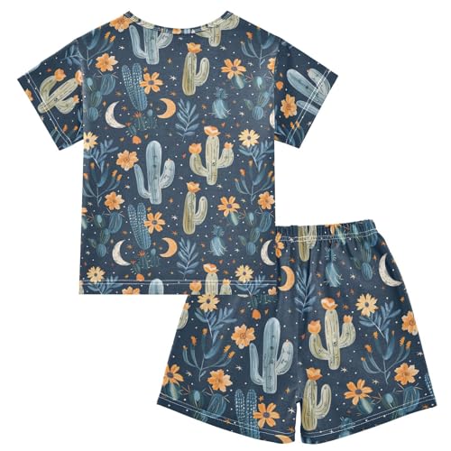 ALAZA Cactus Flowers Stars Moon Pajama Set Short Sleeve Sleepwear Soft Lounge Nightwear2