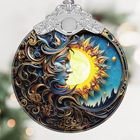 Sun Moon Christmas Ornament, Stained Glass Hanging Ornament, Christmas Tree Ornaments, Christmas Decoration, Holiday Ornament, Sun and Moon Home Decor, Gift Exchange, Gift Idea - Sun and Moon Together Cover