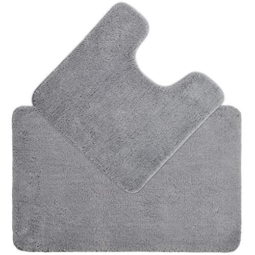 Allure Luxury Two Piece Bath & Toilet Mat Set, Non-Slip, Deep Pile Soft & Absorbent Microfibre, Quick Dry, Easy Care (Dove Grey)