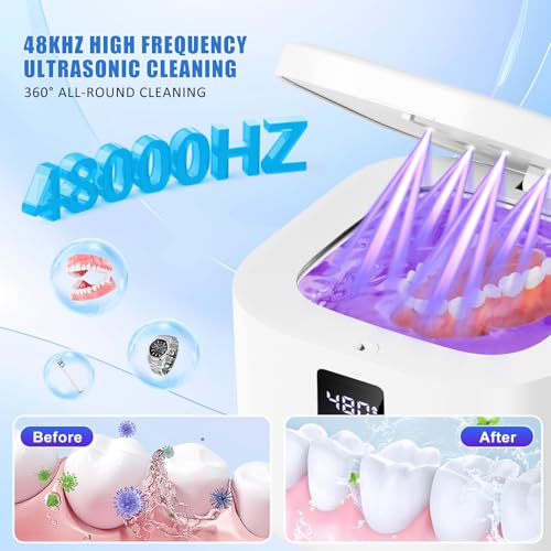 50% OFF Limpiador ultrasónico de 48 kHz para dentaduras y joyas