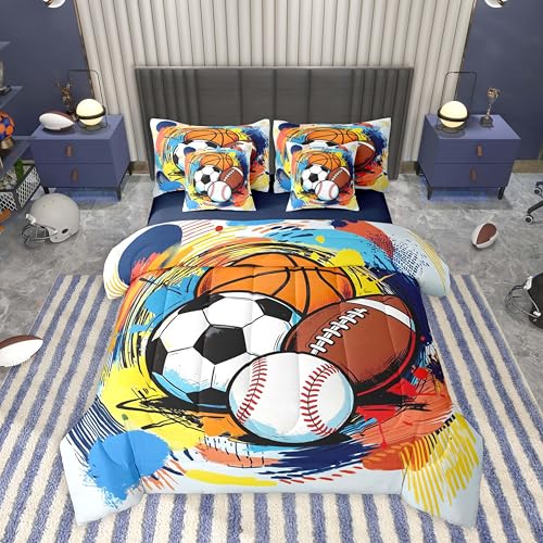 Image of Feelyou Boys Sports Comforter Set Full Size 7 Piece for Kids