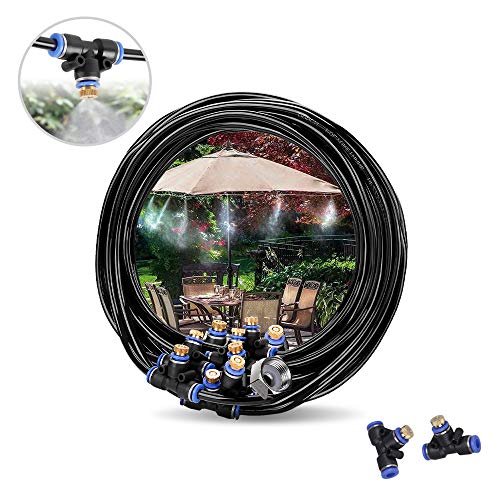 Innoo Tech Nebulizzatore Giardino - Kit di irrigazione, sistema di irrigazione, 8 m Misting Line + 11 ugelli nebulizzatori in ottone + un adattatore in ottone, adatto per giardini, serre e trampolini