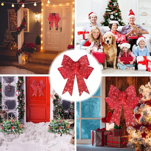 Couronne de Noël pour la porte grand modèle illuminé rouge - 5
