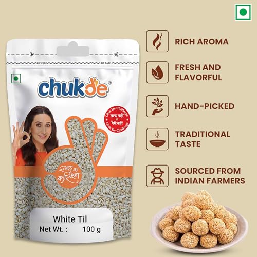 Image of Chukde - White Seasame (Safed Till) | Ideal for Topping, Chutney, Desserts, Curry, Seasoning | Good Source of Nutrients, Supports Heart Health, Promotes Bone Health | 100 Gm (Pack of 12)