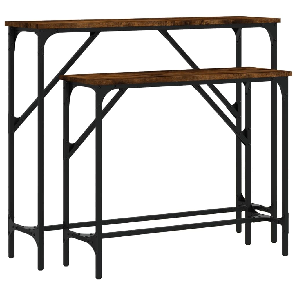 Stoły konsolowe, zestaw 2 sztuk, drewno wędzone, rama metalowa, 95 x 26 x 80 cm, wejście do korytarza, salonu, stabilne stoliki pomocnicze do dekoracji i roślin
