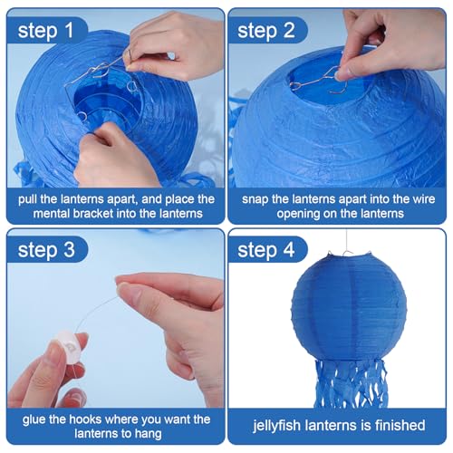 Image of Set of 6 Hanging Jellyfish Paper Lanterns Blue Jellyfish Decor for The Sea Ocean Party, Mermaid Birthday Decoration, Baby Shower, Nautical Events (Blue)
